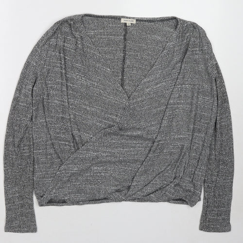 River Island Womens Grey Geometric Viscose Basic Blouse Size 10 V-Neck