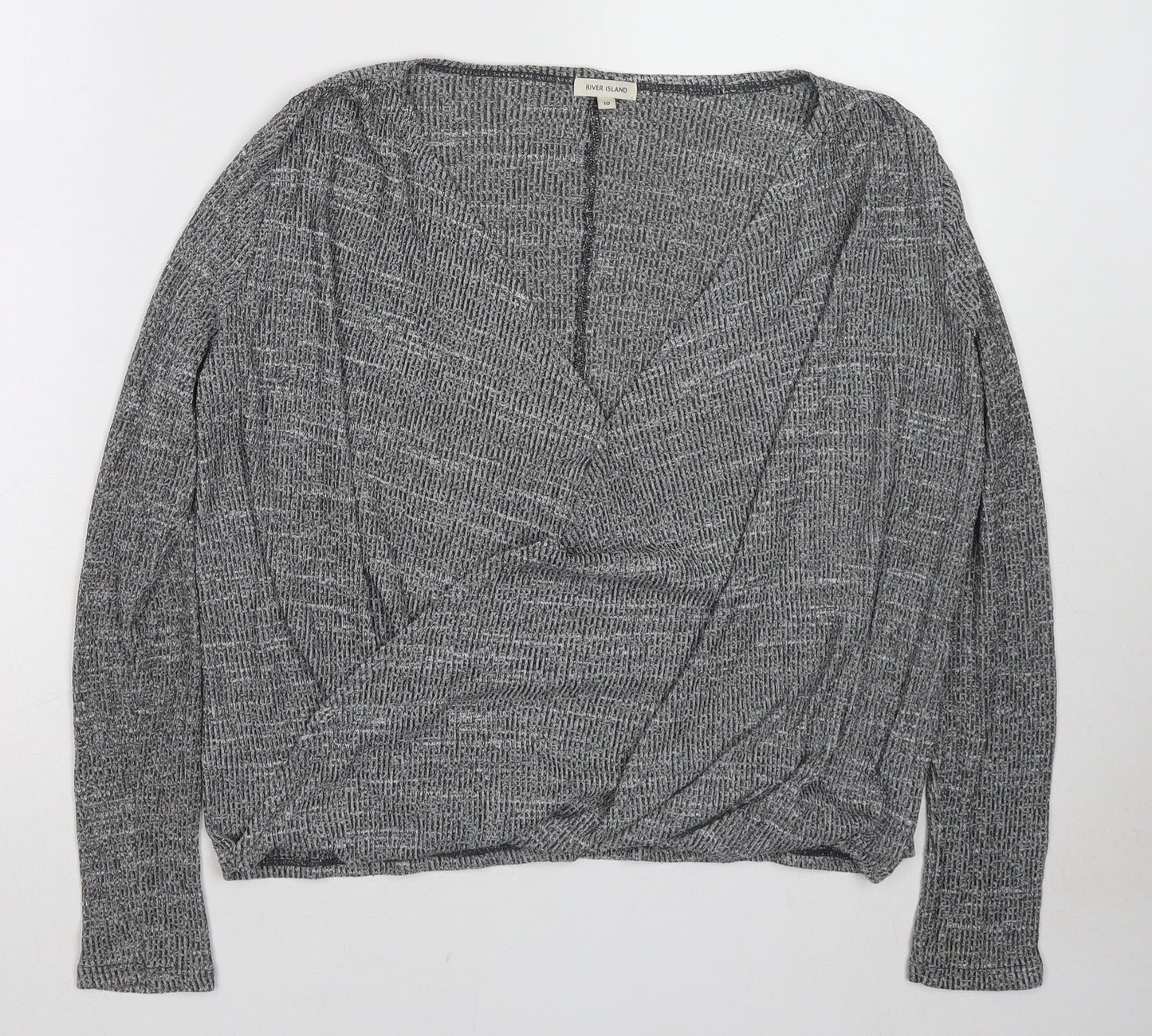 River Island Womens Grey Geometric Viscose Basic Blouse Size 10 V-Neck