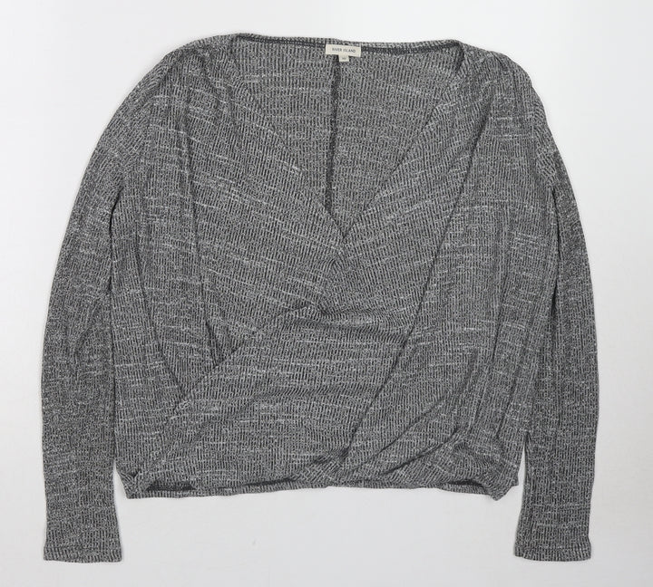 River Island Womens Grey Geometric Viscose Basic Blouse Size 10 V-Neck