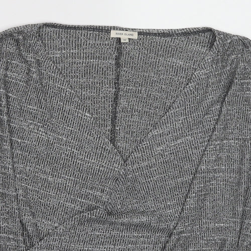 River Island Womens Grey Geometric Viscose Basic Blouse Size 10 V-Neck