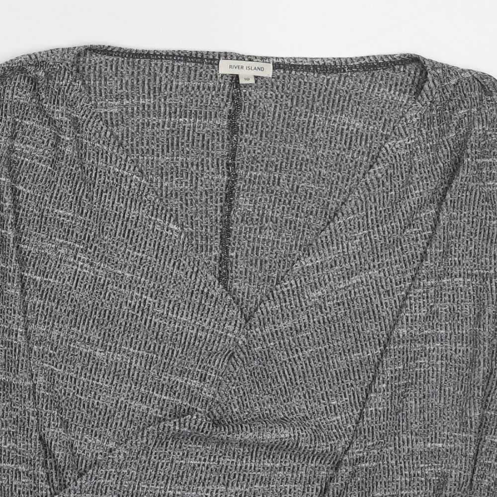 River Island Womens Grey Geometric Viscose Basic Blouse Size 10 V-Neck