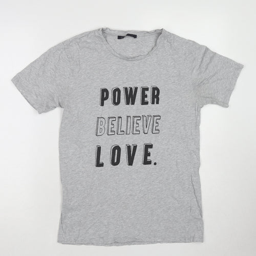 Marks and Spencer Womens Grey Cotton Basic T-Shirt Size S Round Neck - Power Believe Love.