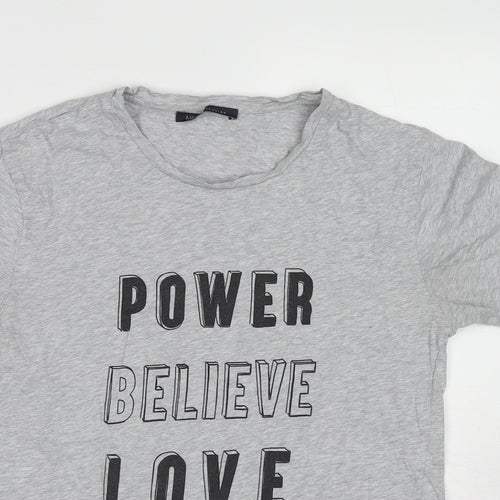 Marks and Spencer Womens Grey Cotton Basic T-Shirt Size S Round Neck - Power Believe Love.