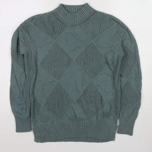 Marks and Spencer Womens Green High Neck Argyle/Diamond Cotton Pullover Jumper Size S