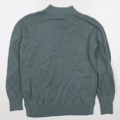 Marks and Spencer Womens Green High Neck Argyle/Diamond Cotton Pullover Jumper Size S
