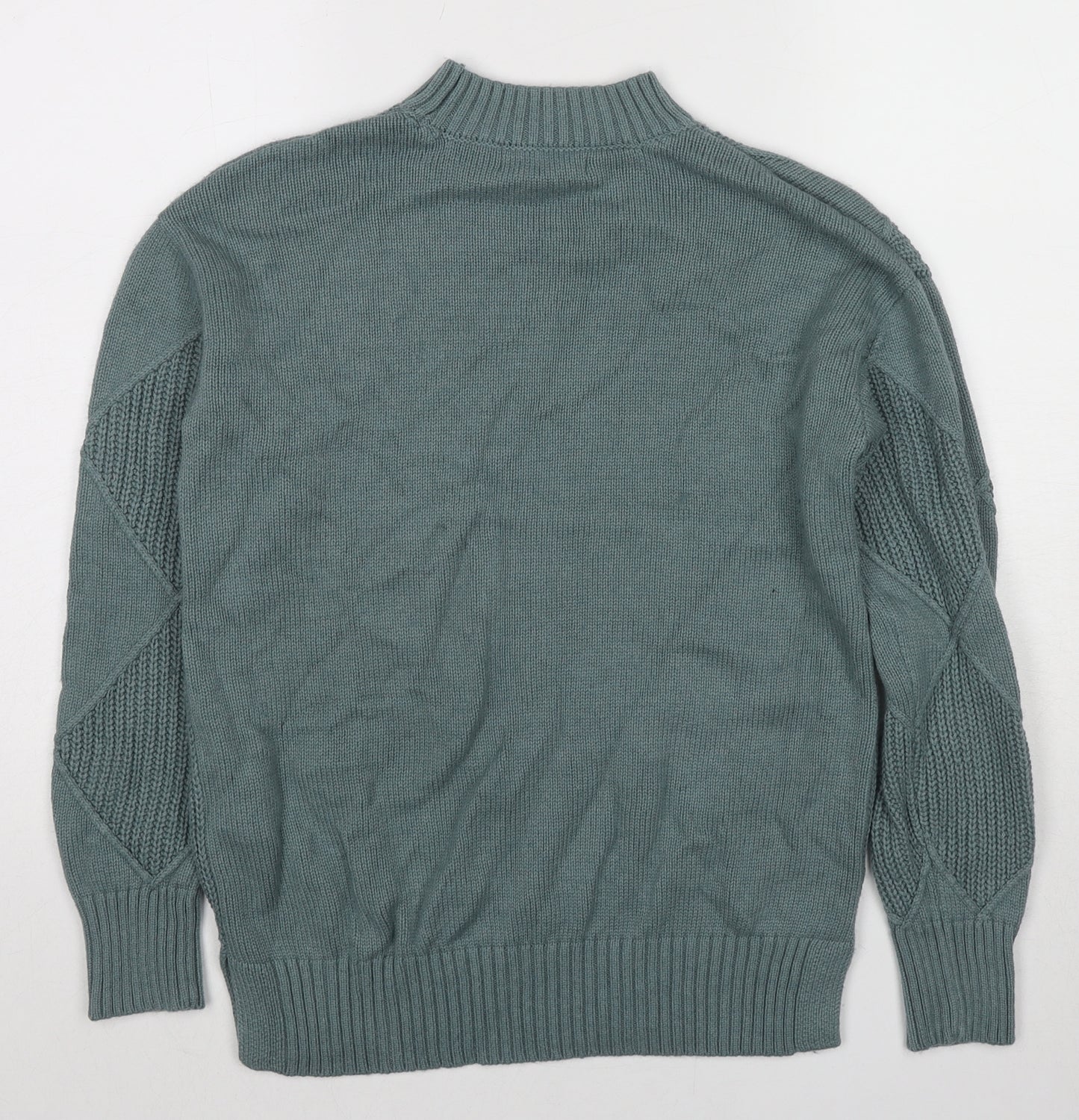 Marks and Spencer Womens Green High Neck Argyle/Diamond Cotton Pullover Jumper Size S