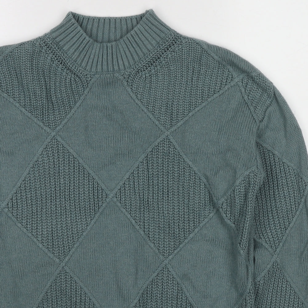 Marks and Spencer Womens Green High Neck Argyle/Diamond Cotton Pullover Jumper Size S