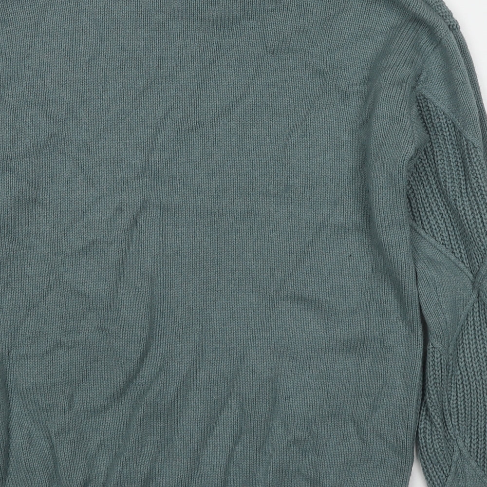 Marks and Spencer Womens Green High Neck Argyle/Diamond Cotton Pullover Jumper Size S