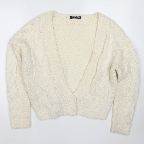 Fashion Union Womens White V-Neck Acrylic Cardigan Jumper Size 10