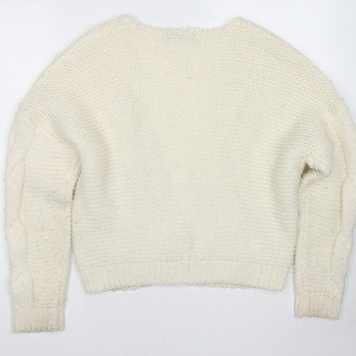 Fashion Union Womens White V-Neck Acrylic Cardigan Jumper Size 10