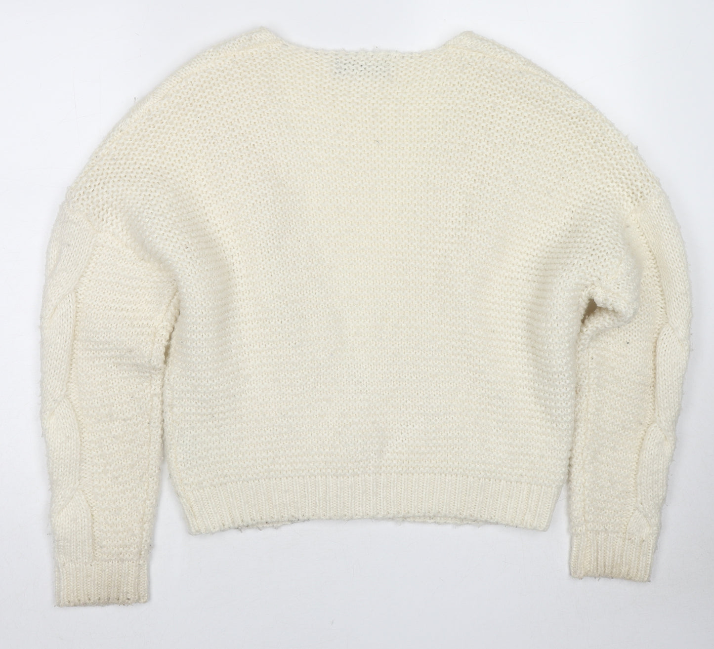 Fashion Union Womens White V-Neck Acrylic Cardigan Jumper Size 10