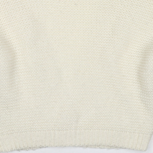 Fashion Union Womens White V-Neck Acrylic Cardigan Jumper Size 10