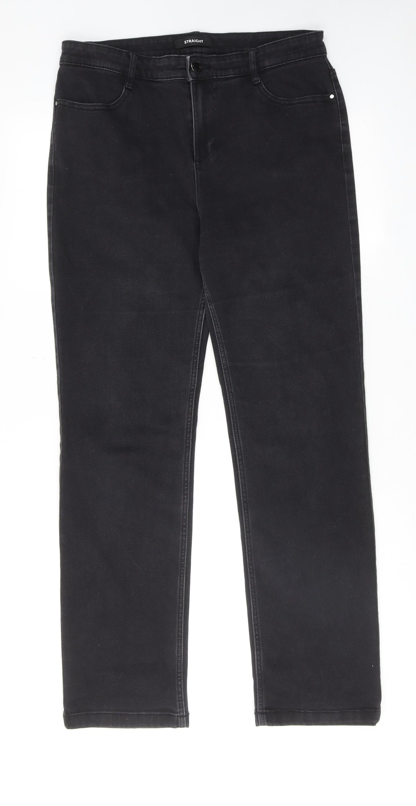 Marks and Spencer Womens Black Cotton Straight Jeans Size 14 Regular Zip