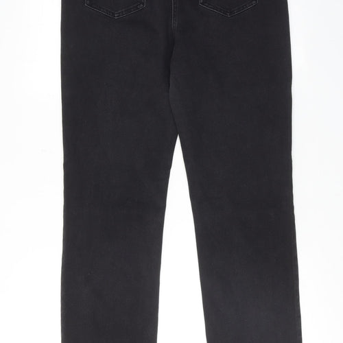Marks and Spencer Womens Black Cotton Straight Jeans Size 14 Regular Zip