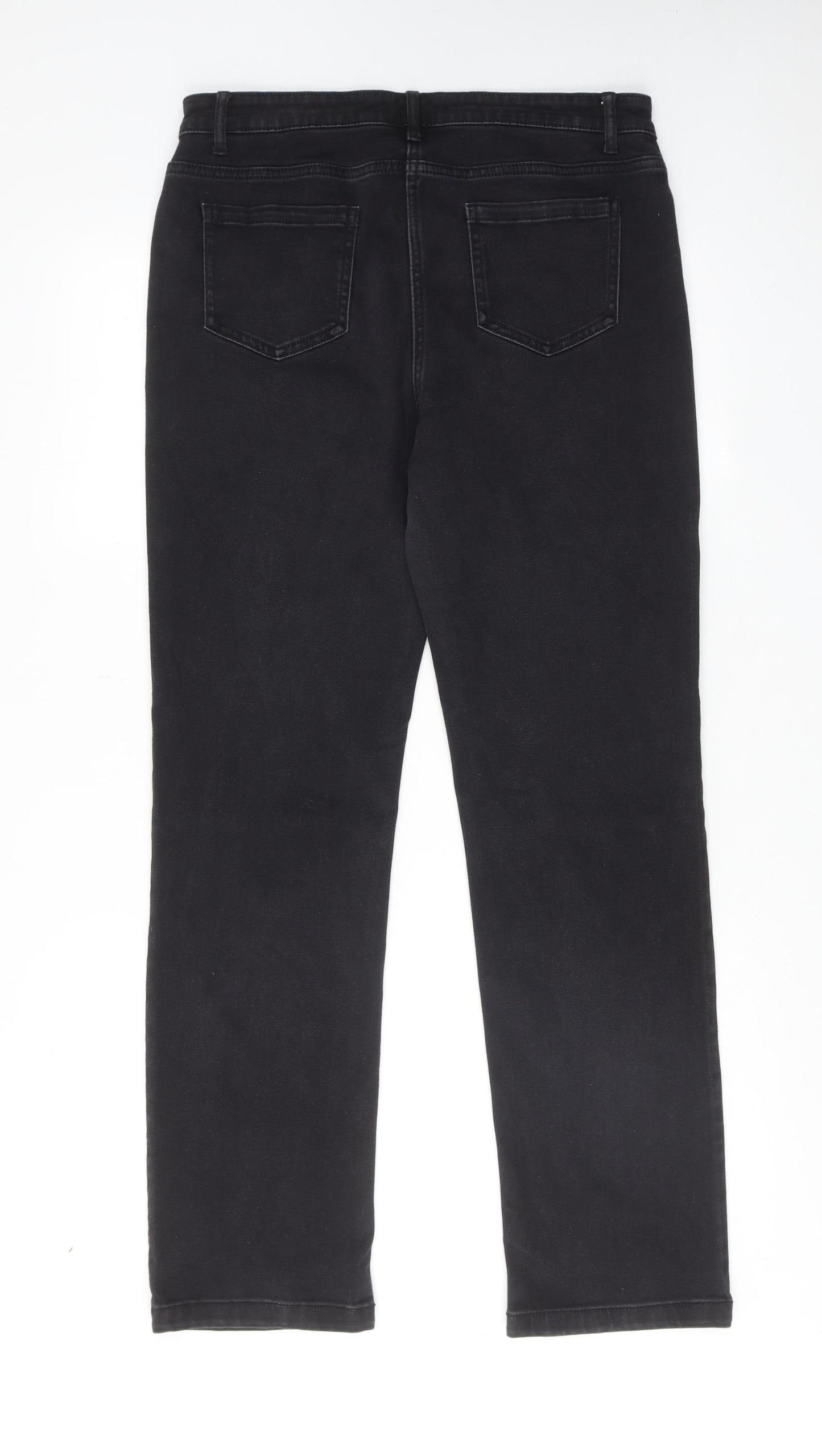 Marks and Spencer Womens Black Cotton Straight Jeans Size 14 Regular Zip