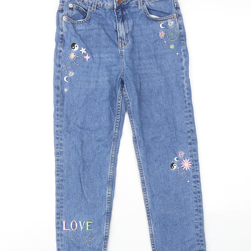 Marks and Spencer Girls Blue Cotton Straight Jeans Size 10-11 Years Regular Zip - Peace & Love