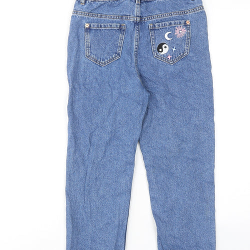 Marks and Spencer Girls Blue Cotton Straight Jeans Size 10-11 Years Regular Zip - Peace & Love