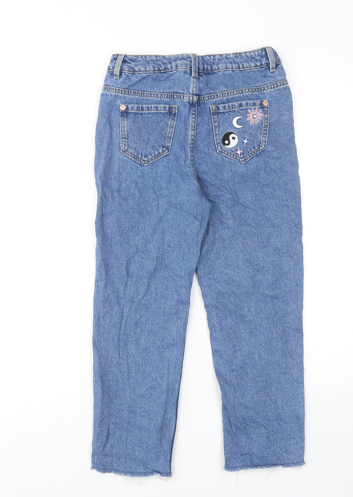 Marks and Spencer Girls Blue Cotton Straight Jeans Size 10-11 Years Regular Zip - Peace & Love