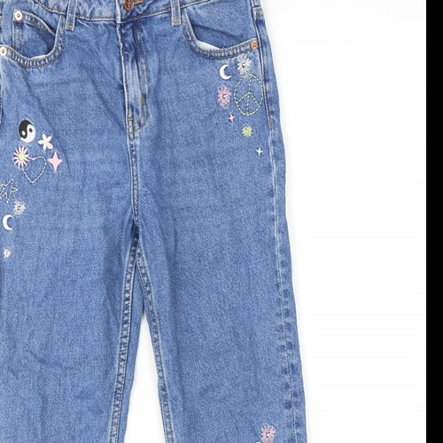 Marks and Spencer Girls Blue Cotton Straight Jeans Size 10-11 Years Regular Zip - Peace & Love