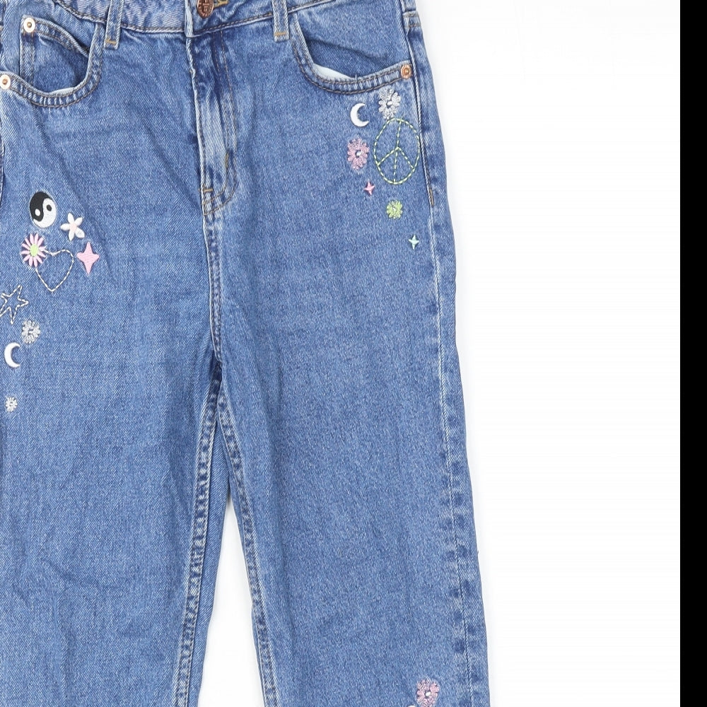 Marks and Spencer Girls Blue Cotton Straight Jeans Size 10-11 Years Regular Zip - Peace & Love