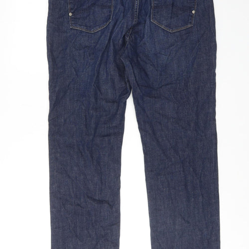 Marks and Spencer Womens Blue Cotton Straight Jeans Size 18 Regular Button - Distressed Hems