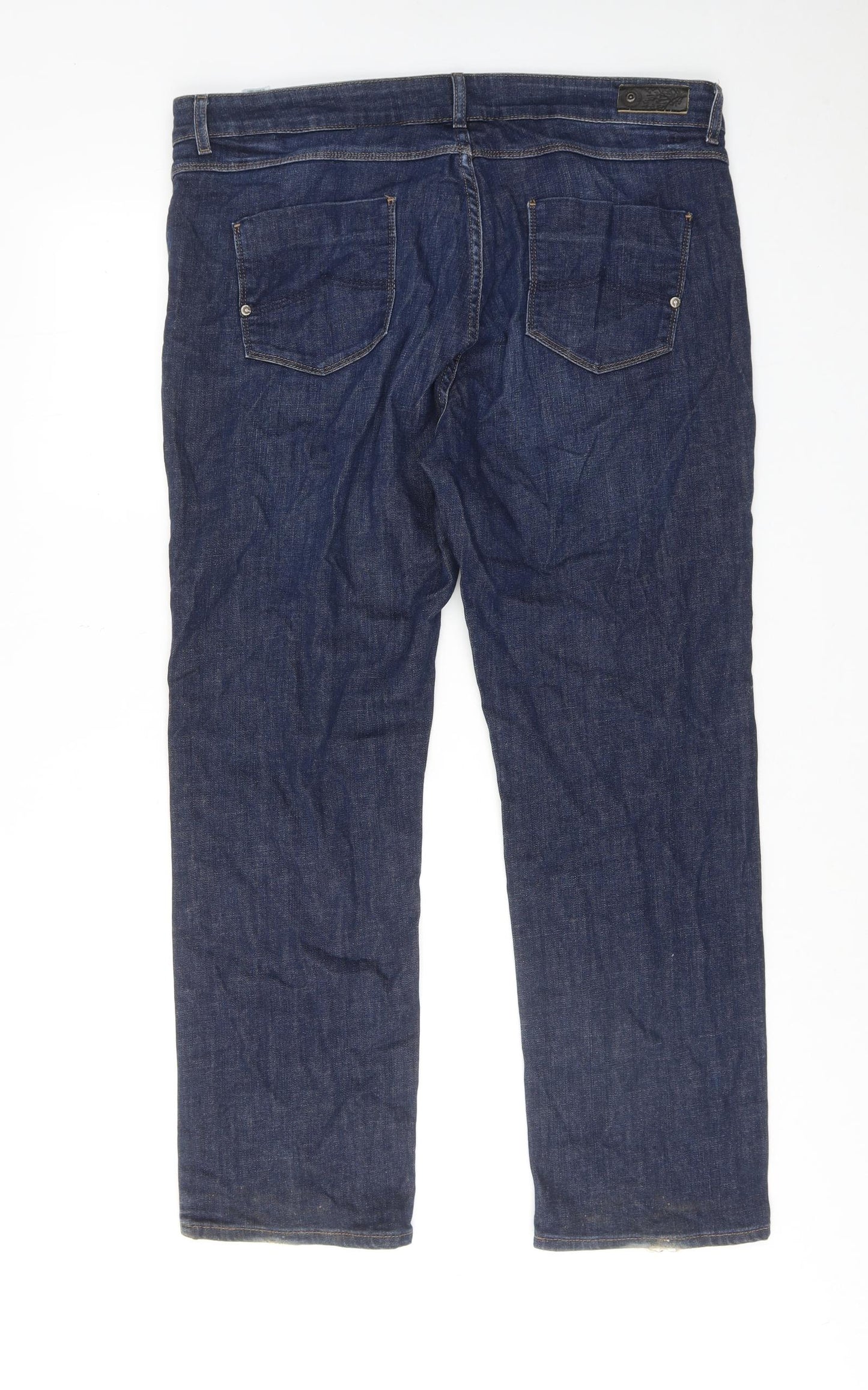 Marks and Spencer Womens Blue Cotton Straight Jeans Size 18 Regular Button - Distressed Hems