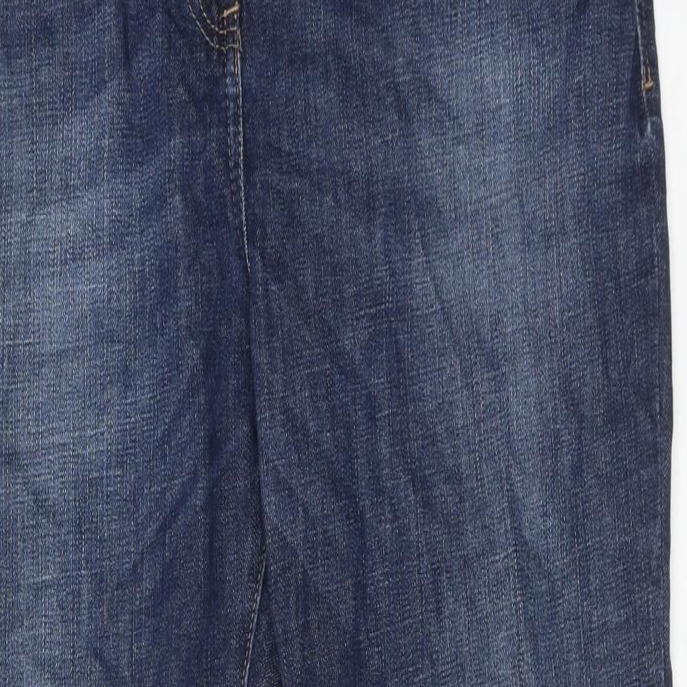 Marks and Spencer Womens Blue Cotton Straight Jeans Size 18 Regular Button - Distressed Hems