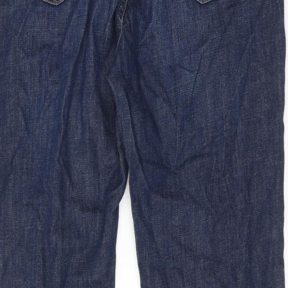 Marks and Spencer Womens Blue Cotton Straight Jeans Size 18 Regular Button - Distressed Hems