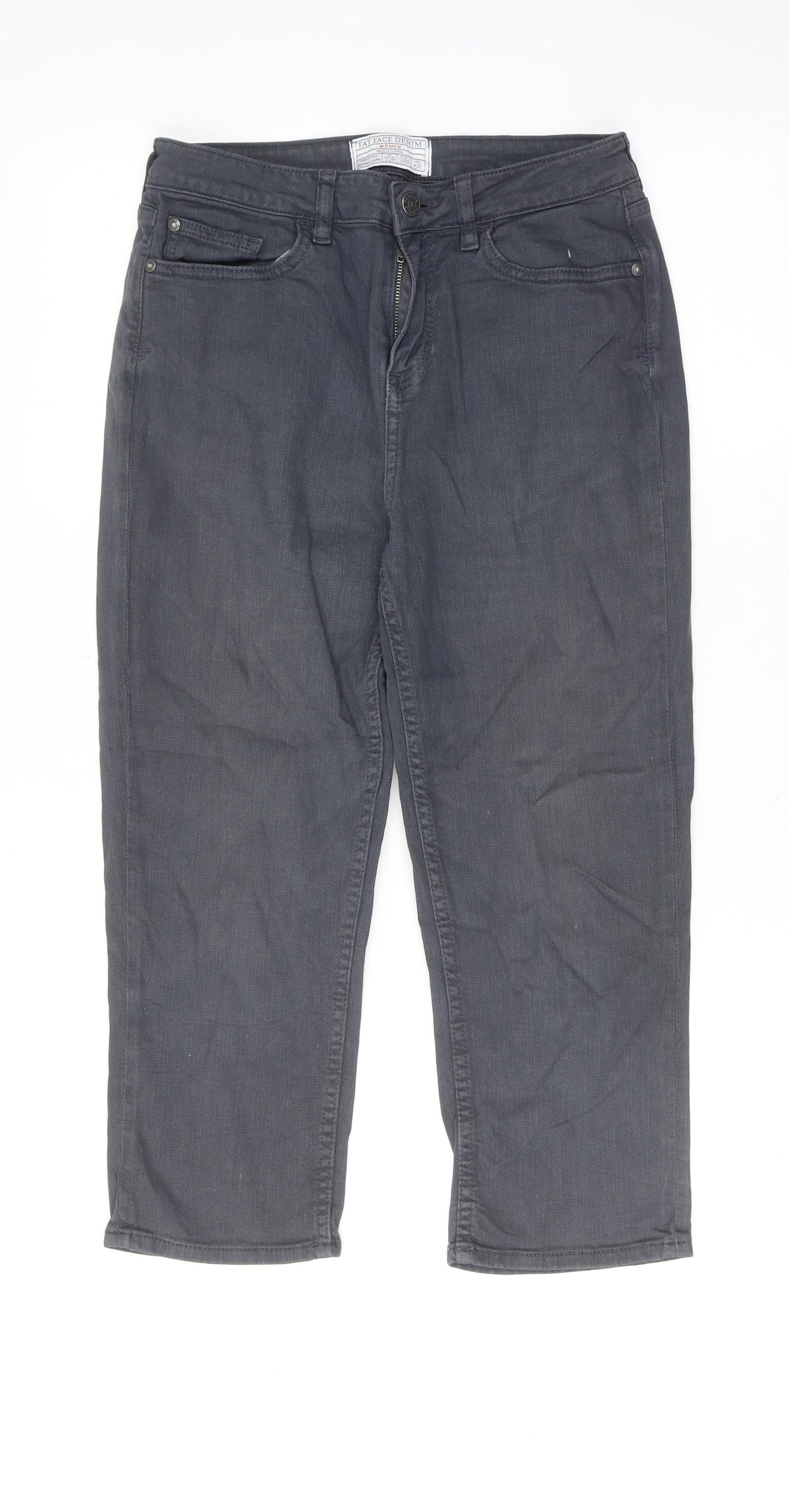 Fat Face Womens Grey Cotton Straight Jeans Size 10 Regular Zip