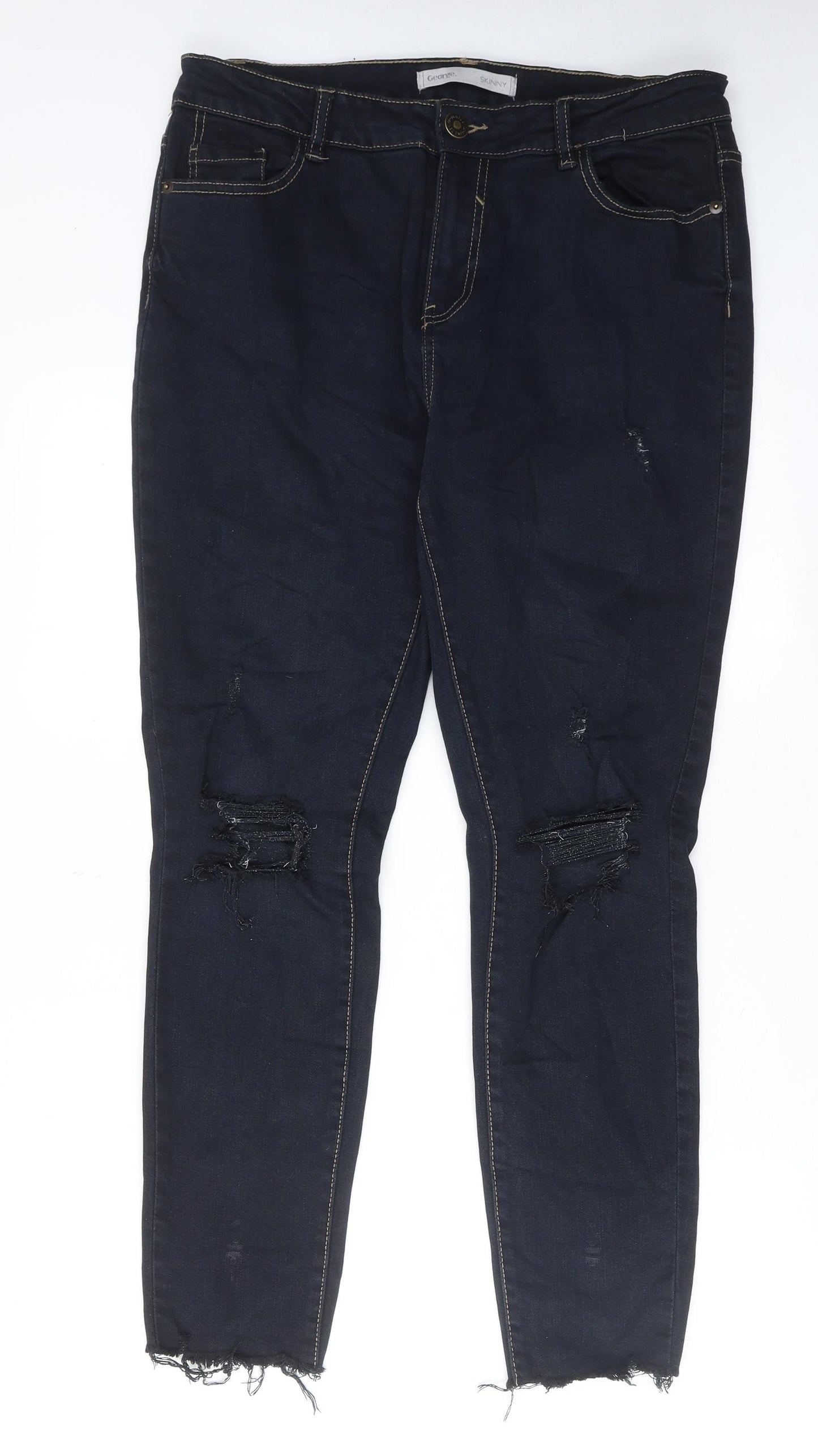 George Womens Blue Cotton Skinny Jeans Size 14 Regular Zip