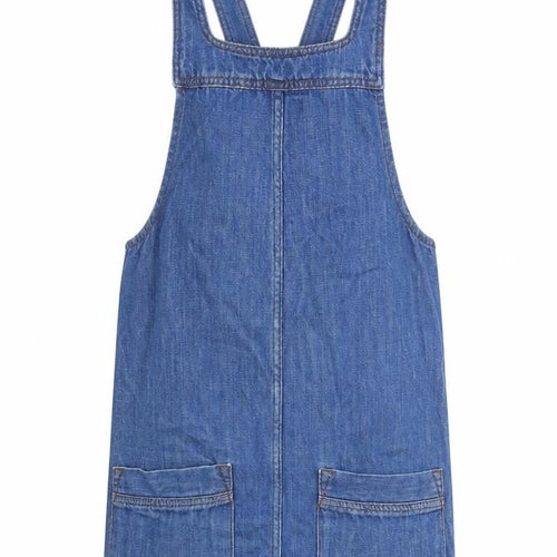 Topshop Womens Blue Cotton Pinafore/Dungaree Dress Size 6 Square Neck Pullover