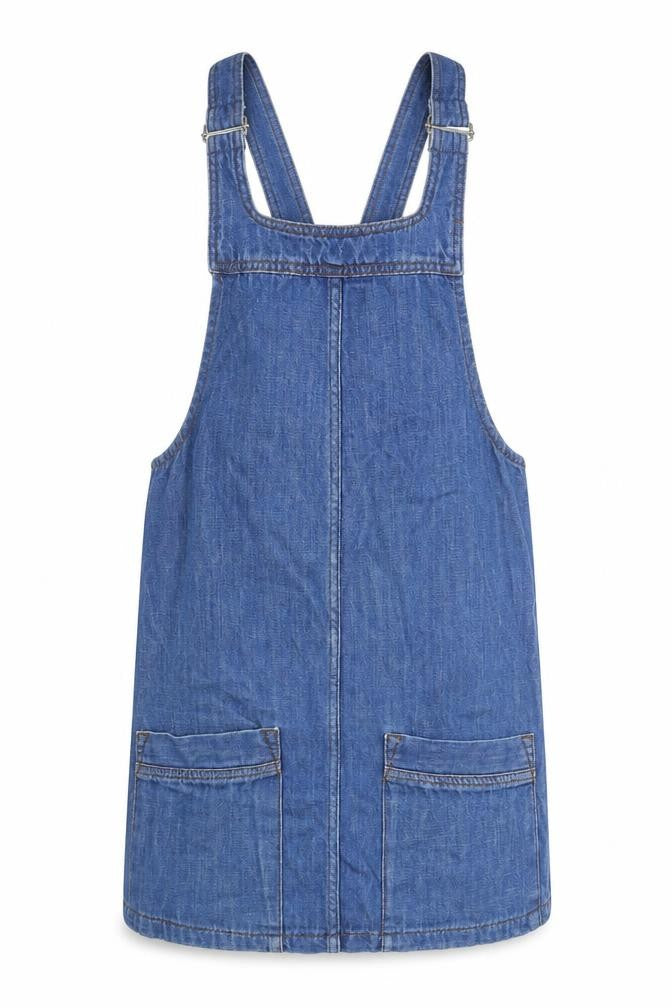 Topshop Womens Blue Cotton Pinafore/Dungaree Dress Size 6 Square Neck Pullover