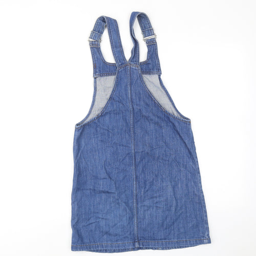 Topshop Womens Blue Cotton Pinafore/Dungaree Dress Size 6 Square Neck Pullover