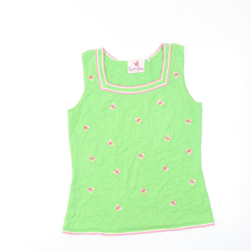 Quacker Factory Womens Green Acrylic Basic Tank Size XS Square Neck - Butterfly Print