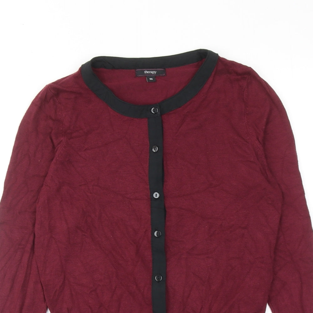 Therapy Womens Red Round Neck Viscose Cardigan Jumper Size M