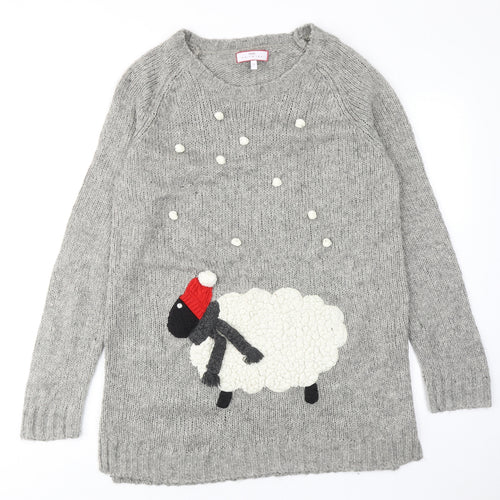 NEXT Womens Grey Boat Neck Acrylic Pullover Jumper Size 16 Pullover - Sheep