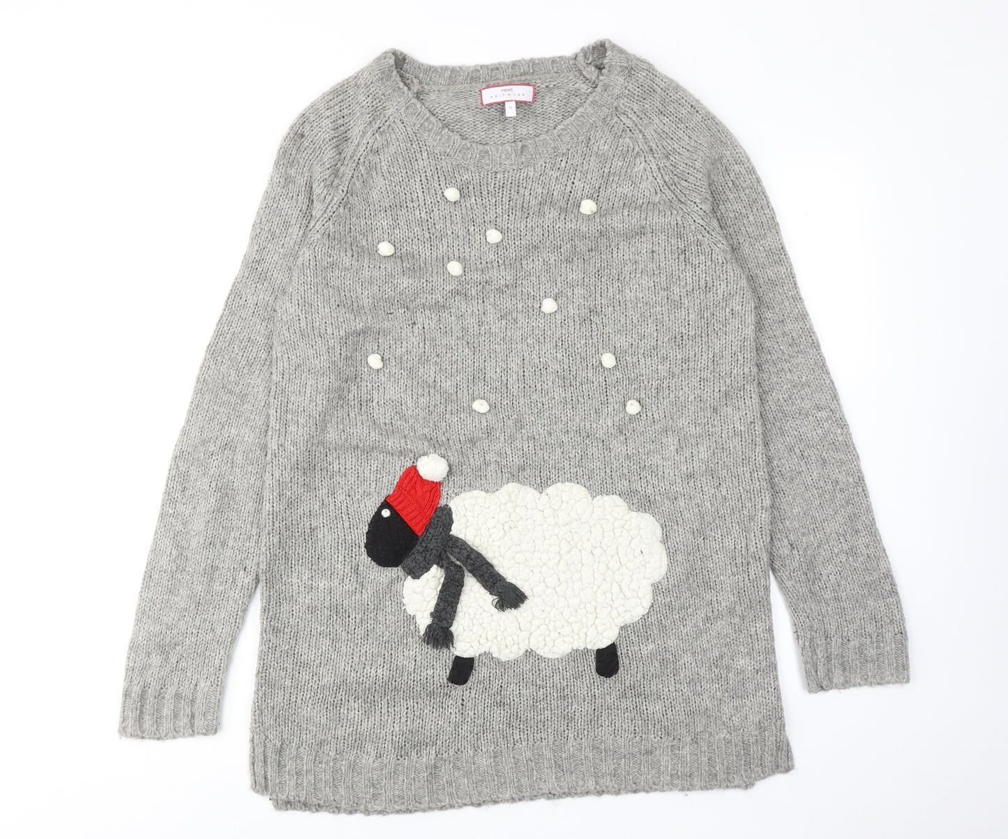 NEXT Womens Grey Boat Neck Acrylic Pullover Jumper Size 16 Pullover - Sheep