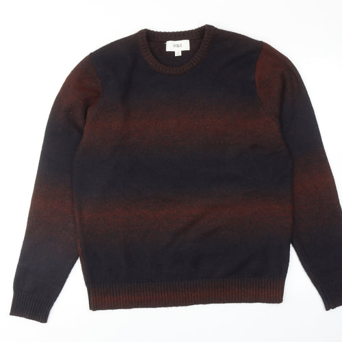 Marks and Spencer Mens Brown Round Neck Polyester Pullover Jumper Size M Long Sleeve