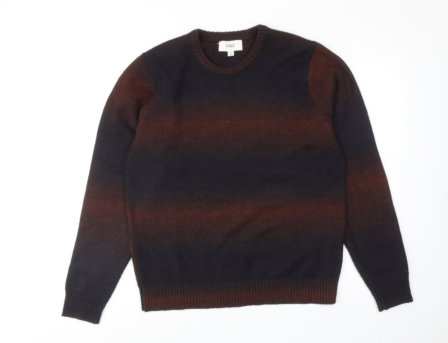 Marks and Spencer Mens Brown Round Neck Polyester Pullover Jumper Size M Long Sleeve