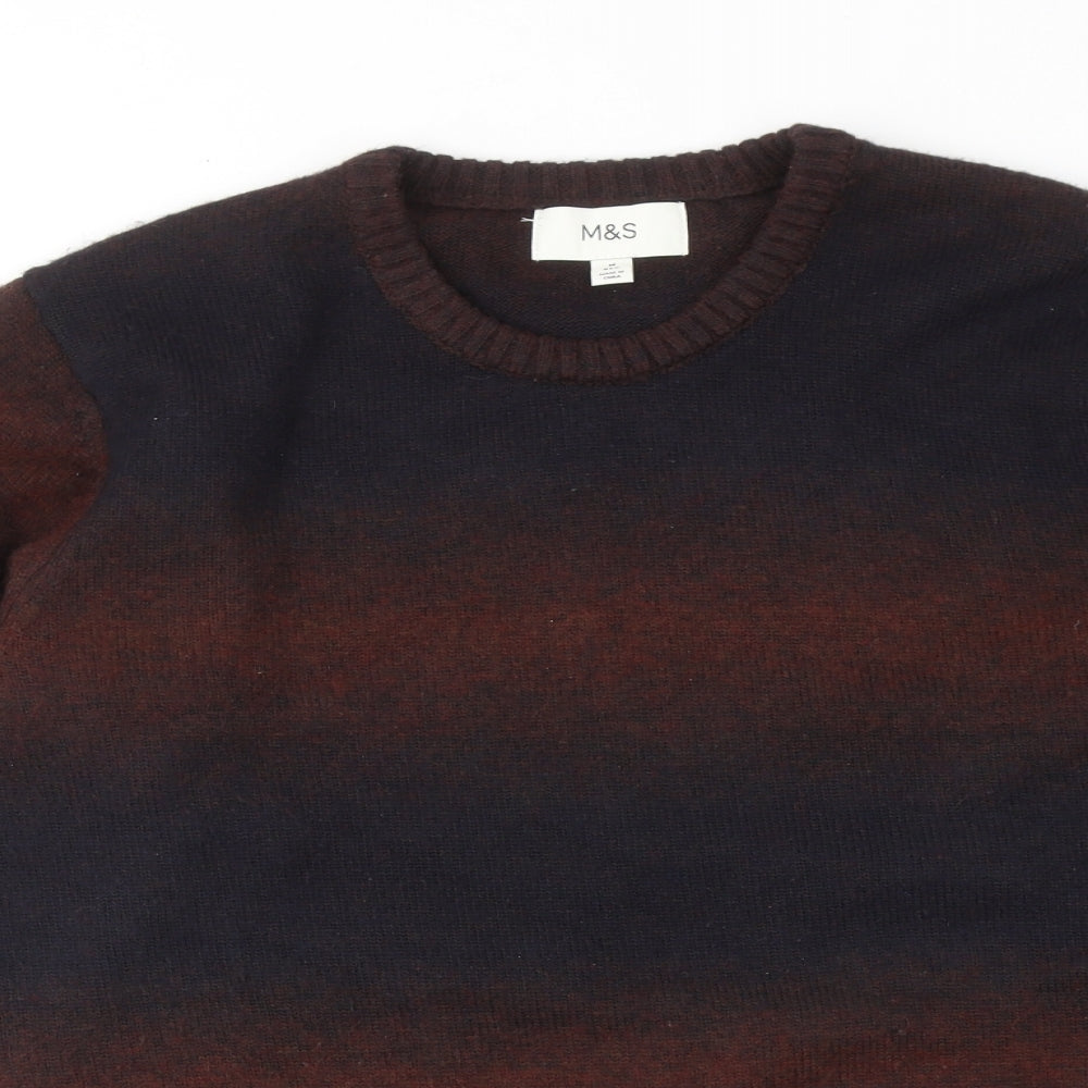 Marks and Spencer Mens Brown Round Neck Polyester Pullover Jumper Size M Long Sleeve