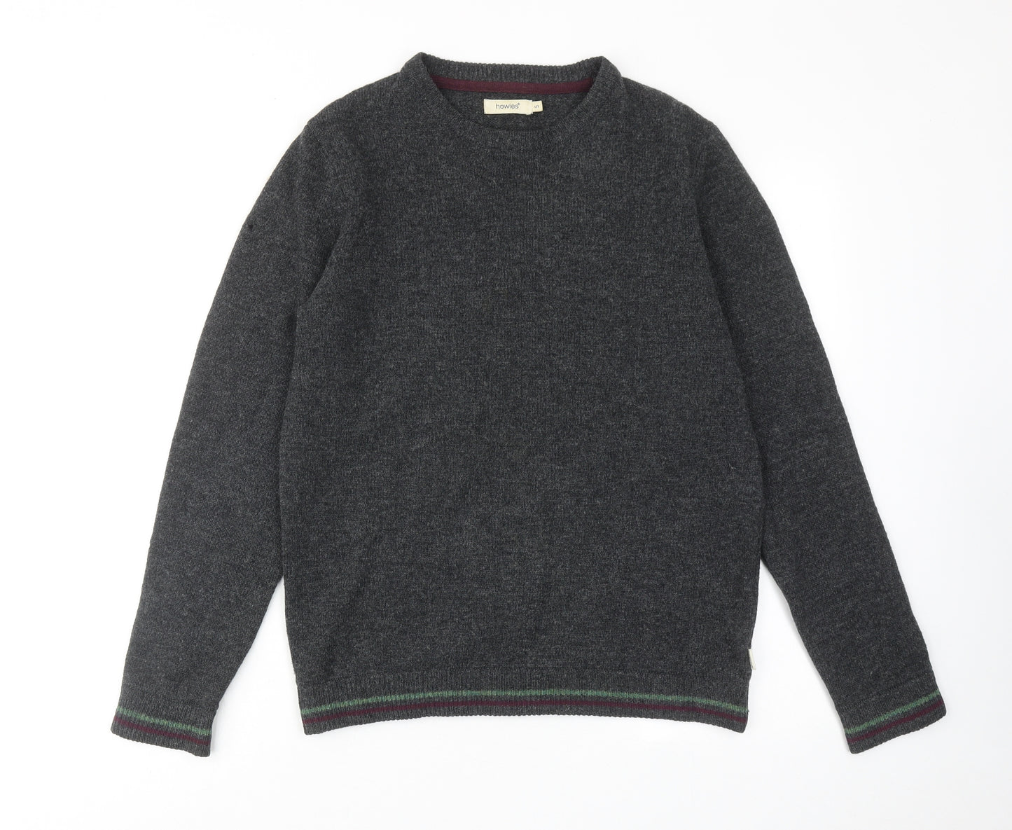 Howies Mens Grey Round Neck Wool Pullover Jumper Size S Long Sleeve