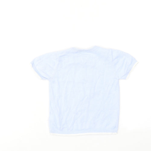 Mintini Boys Blue Cotton Basic T-Shirt Size 12-18 Months Round Neck Button - Star Print