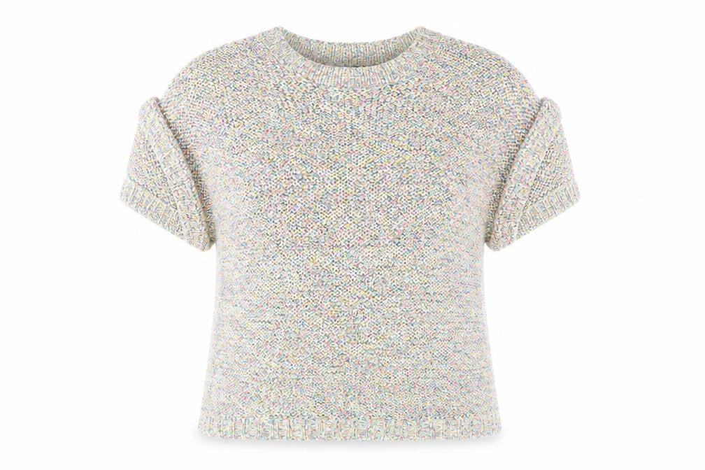 Front view of M&Co women’s multicoloured round neck cotton jumper, size UK 18, pullover