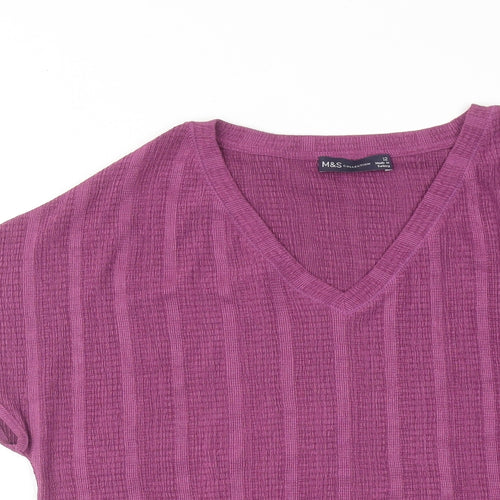 Marks and Spencer Womens Purple Polyester Basic Blouse Size 12 V-Neck