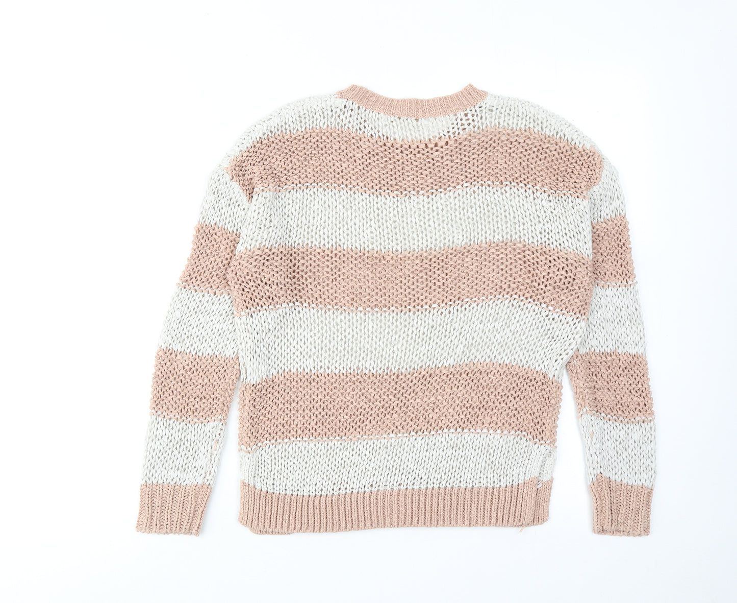 FOREVER 21 Womens Pink Round Neck Striped Cotton Pullover Jumper Size S