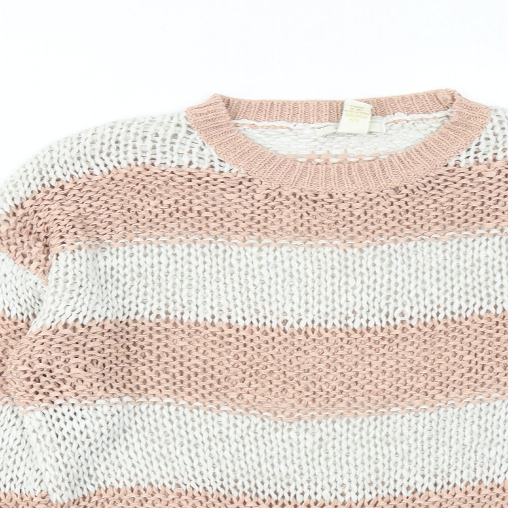 FOREVER 21 Womens Pink Round Neck Striped Cotton Pullover Jumper Size S