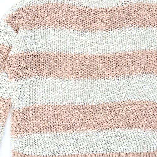FOREVER 21 Womens Pink Round Neck Striped Cotton Pullover Jumper Size S