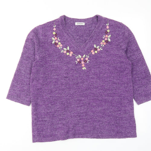 Damart Womens Purple V-Neck Acrylic Pullover Jumper Size 10