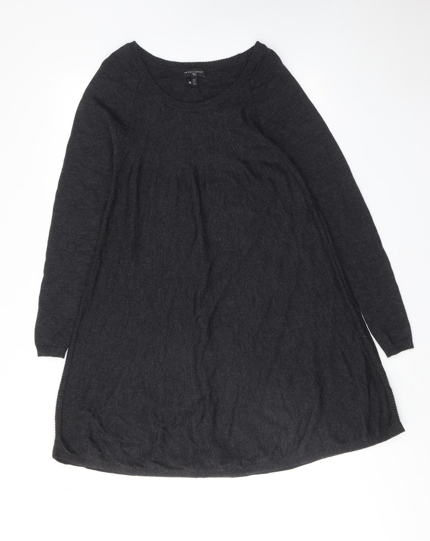 The White Company Womens Grey Wool Jumper Dress Size 12 Round Neck Pullover