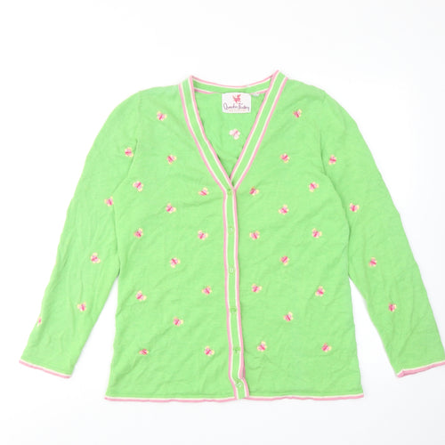 Quacker Factory Womens Green V-Neck Geometric Acrylic Cardigan Jumper Size XS - Butterfly